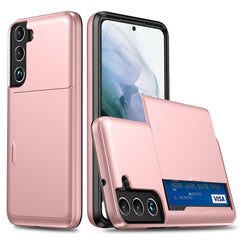 Für Samsung Galaxy S22 5G Slide Card Holder Anti-Drop-Smartphone-Hülle Leichte, schlanke, stilvolle PC + TPU-Hybrid-Telefonabdeckung 