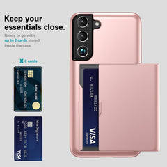 Für Samsung Galaxy S22 5G Slide Card Holder Anti-Drop-Smartphone-Hülle Leichte, schlanke, stilvolle PC + TPU-Hybrid-Telefonabdeckung 