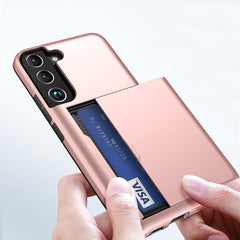 Für Samsung Galaxy S22 5G Slide Card Holder Anti-Drop-Smartphone-Hülle Leichte, schlanke, stilvolle PC + TPU-Hybrid-Telefonabdeckung 