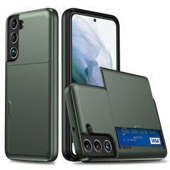 Für Samsung Galaxy S22 5G Slide Card Holder Anti-Drop-Smartphone-Hülle Leichte, schlanke, stilvolle PC + TPU-Hybrid-Telefonabdeckung 