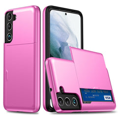 Für Samsung Galaxy S22 5G Slide Card Holder Anti-Drop-Smartphone-Hülle Leichte, schlanke, stilvolle PC + TPU-Hybrid-Telefonabdeckung 