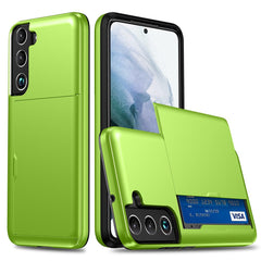 Für Samsung Galaxy S22 5G Slide Card Holder Anti-Drop-Smartphone-Hülle Leichte, schlanke, stilvolle PC + TPU-Hybrid-Telefonabdeckung 