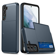Für Samsung Galaxy S22 5G Slide Card Holder Anti-Drop-Smartphone-Hülle Leichte, schlanke, stilvolle PC + TPU-Hybrid-Telefonabdeckung 