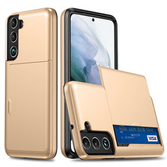 Für Samsung Galaxy S22 5G Slide Card Holder Anti-Drop-Smartphone-Hülle Leichte, schlanke, stilvolle PC + TPU-Hybrid-Telefonabdeckung 