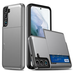 Für Samsung Galaxy S22 5G Slide Card Holder Anti-Drop-Smartphone-Hülle Leichte, schlanke, stilvolle PC + TPU-Hybrid-Telefonabdeckung 