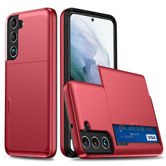 Für Samsung Galaxy S22 5G Slide Card Holder Anti-Drop-Smartphone-Hülle Leichte, schlanke, stilvolle PC + TPU-Hybrid-Telefonabdeckung 