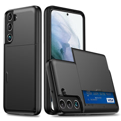 Für Samsung Galaxy S22 5G Slide Card Holder Anti-Drop-Smartphone-Hülle Leichte, schlanke, stilvolle PC + TPU-Hybrid-Telefonabdeckung 