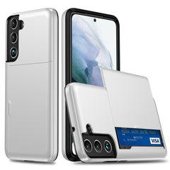 Für Samsung Galaxy S22 5G Slide Card Holder Anti-Drop-Smartphone-Hülle Leichte, schlanke, stilvolle PC + TPU-Hybrid-Telefonabdeckung 
