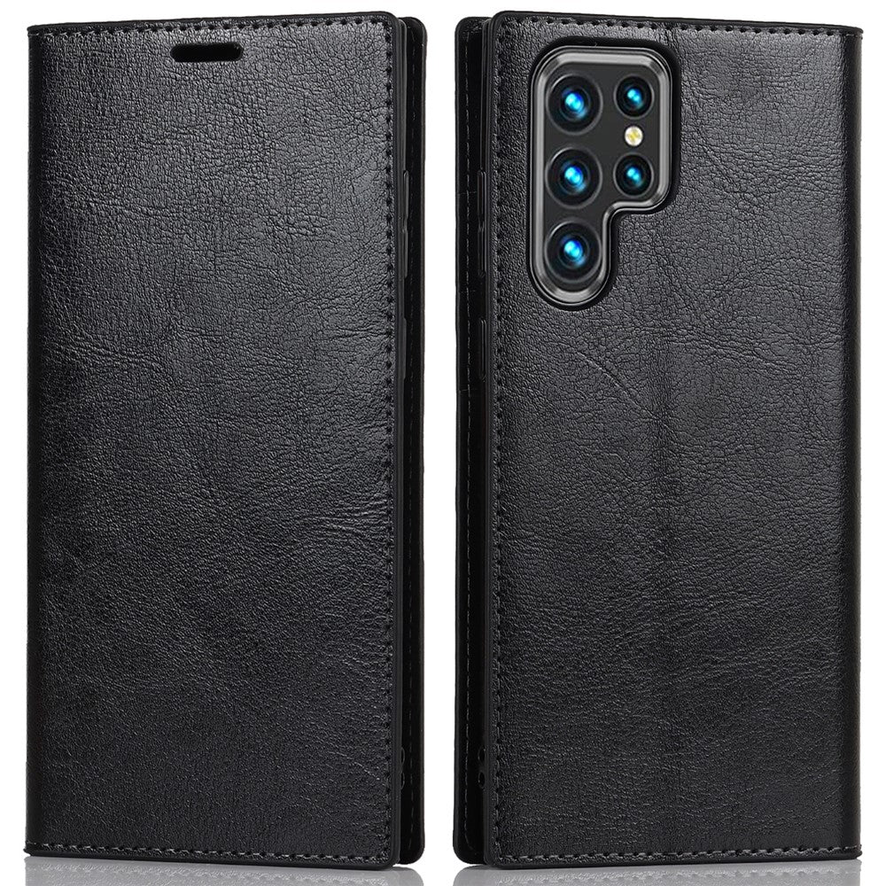 For Samsung Galaxy S22 Ultra 5G Crazy Horse Texture Genuine Leather + TPU Phone Case Cover with Stand Wallet - TechGearPal