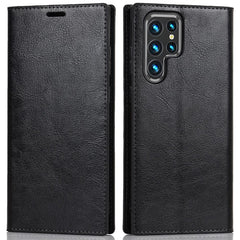 For Samsung Galaxy S22 Ultra 5G Crazy Horse Texture Genuine Leather + TPU Phone Case Cover with Stand Wallet
