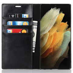 For Samsung Galaxy S22 Ultra 5G Crazy Horse Texture Genuine Leather + TPU Phone Case Cover with Stand Wallet