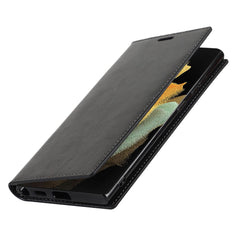 For Samsung Galaxy S22 Ultra 5G Crazy Horse Texture Genuine Leather + TPU Phone Case Cover with Stand Wallet