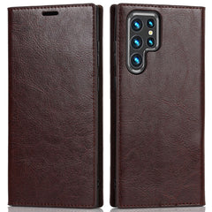 For Samsung Galaxy S22 Ultra 5G Crazy Horse Texture Genuine Leather + TPU Phone Case Cover with Stand Wallet