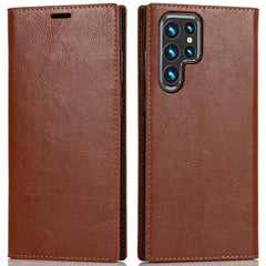 For Samsung Galaxy S22 Ultra 5G Crazy Horse Texture Genuine Leather + TPU Phone Case Cover with Stand Wallet