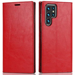 For Samsung Galaxy S22 Ultra 5G Crazy Horse Texture Genuine Leather + TPU Phone Case Cover with Stand Wallet