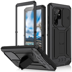 R-JUST 2nd Generation for Samsung Galaxy S22 Ultra 5G Phone Case Sliding Camera Cover Anti-drop Phone Cover Kickstand with Built-in Tempered Glass Screen Protector