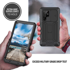 R-JUST 2nd Generation for Samsung Galaxy S22 Ultra 5G Phone Case Sliding Camera Cover Anti-drop Phone Cover Kickstand with Built-in Tempered Glass Screen Protector