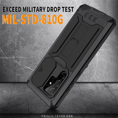 R-JUST 2nd Generation for Samsung Galaxy S22 Ultra 5G Phone Case Sliding Camera Cover Anti-drop Phone Cover Kickstand with Built-in Tempered Glass Screen Protector