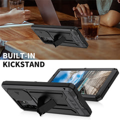 R-JUST 2nd Generation for Samsung Galaxy S22 Ultra 5G Phone Case Sliding Camera Cover Anti-drop Phone Cover Kickstand with Built-in Tempered Glass Screen Protector