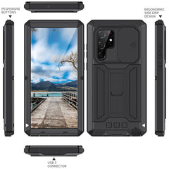 R-JUST 2nd Generation for Samsung Galaxy S22 Ultra 5G Phone Case Sliding Camera Cover Anti-drop Phone Cover Kickstand with Built-in Tempered Glass Screen Protector