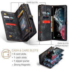 CASEME 008 Series for Samsung Galaxy S22 Ultra Detachable 2-in-1 PU Leather Phone Case Multifunctional Wallet Stand Protective Cover