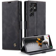 CASEME 013 Series for Samsung Galaxy S22 Ultra 5G Foldable Stand Wallet PU Leather + TPU Cover Auto-absorbed Magnetic Closing Phone Case