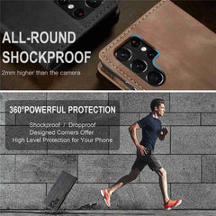 CASEME 013 Series for Samsung Galaxy S22 Ultra 5G Foldable Stand Wallet PU Leather + TPU Cover Auto-absorbed Magnetic Closing Phone Case
