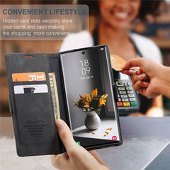 CASEME 013 Series for Samsung Galaxy S22 Ultra 5G Foldable Stand Wallet PU Leather + TPU Cover Auto-absorbed Magnetic Closing Phone Case