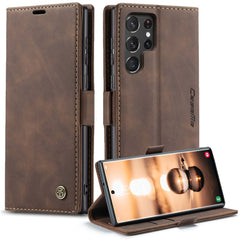 CASEME 013 Series for Samsung Galaxy S22 Ultra 5G Foldable Stand Wallet PU Leather + TPU Cover Auto-absorbed Magnetic Closing Phone Case