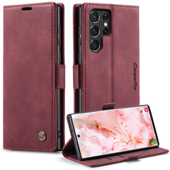 CASEME 013 Series for Samsung Galaxy S22 Ultra 5G Foldable Stand Wallet PU Leather + TPU Cover Auto-absorbed Magnetic Closing Phone Case