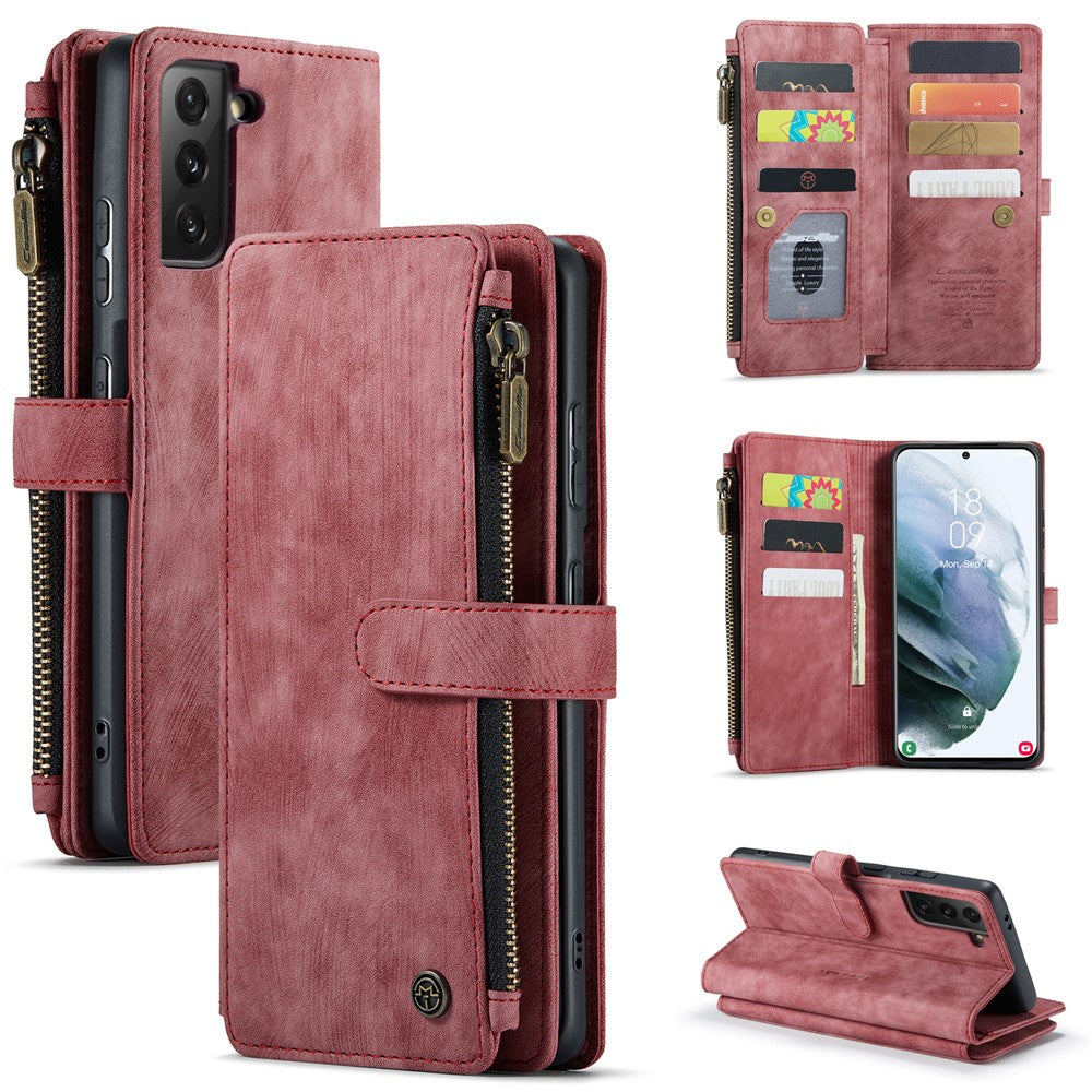 For Samsung Galaxy S22+ 5G Phone Cases with Strap CASEME C30 Zipper Multiple Card Holder PU Leather Cover - TechGearPal