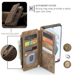 Für Samsung Galaxy S22 5G-Telefonhüllen mit Riemen CASEME C30 Reißverschluss Mehrere Kartenhalter PU-Lederabdeckung 