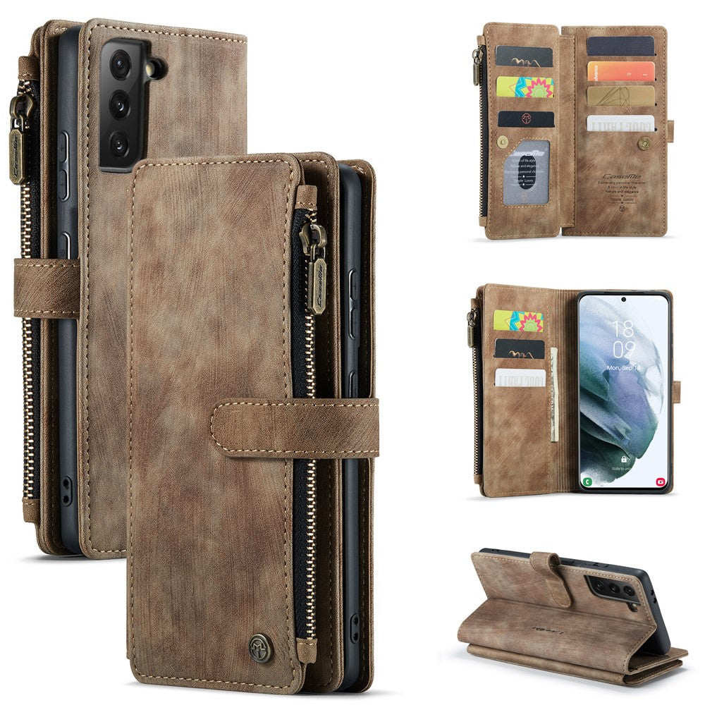 For Samsung Galaxy S22 5G Phone Cases with Strap CASEME C30 Zipper Multiple Card Holder PU Leather Cover - TechGearPal