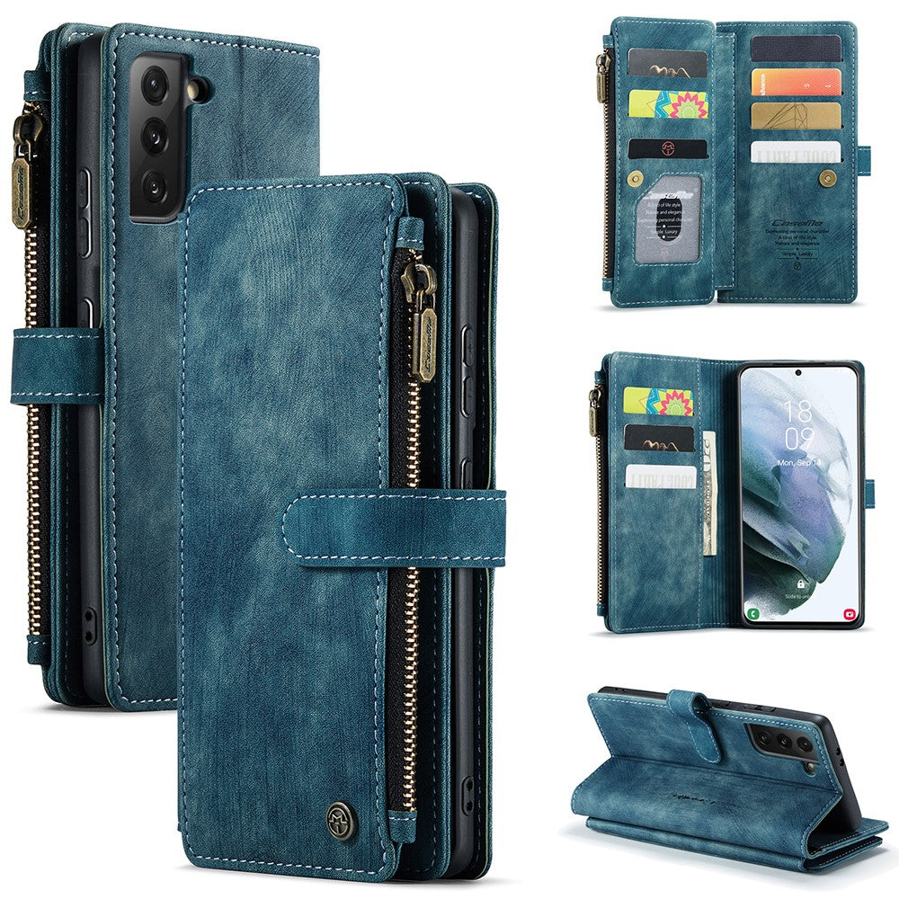 Für Samsung Galaxy S22 5G-Telefonhüllen mit Riemen CASEME C30 Reißverschluss Mehrere Kartenhalter PU-Lederabdeckung 
