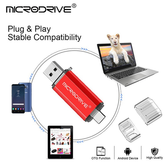 MICRODRIVE 64GB 2-in-1 USB 2.0 / Type-C U-Disk Phone Laptop Computer Flash Disk - TechGearPal