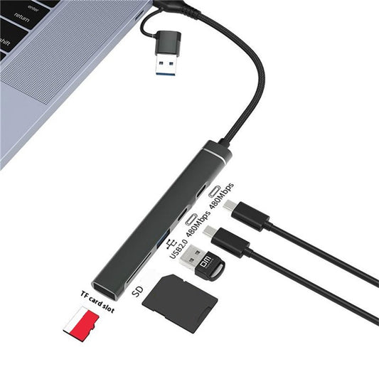CHB025S USB-C Hub USB-A Multiport Docking Station with USB 2.0, 2xUSB-C SD / TF Card Reader for Laptop / PC - TechGearPal