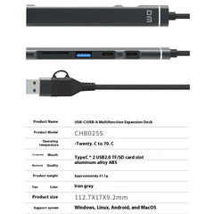 CHB025S USB-C Hub USB-A Multiport Docking Station with USB 2.0, 2xUSB-C SD / TF Card Reader for Laptop / PC - TechGearPal