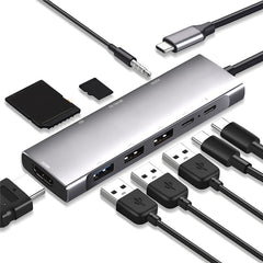 9 in 1 Docking Station 4K 30Hz USB C Hub HDMI Compatible 100W PD USB 3.0 + 2.0 Multiport Adapter for Laptop PC - TechGearPal