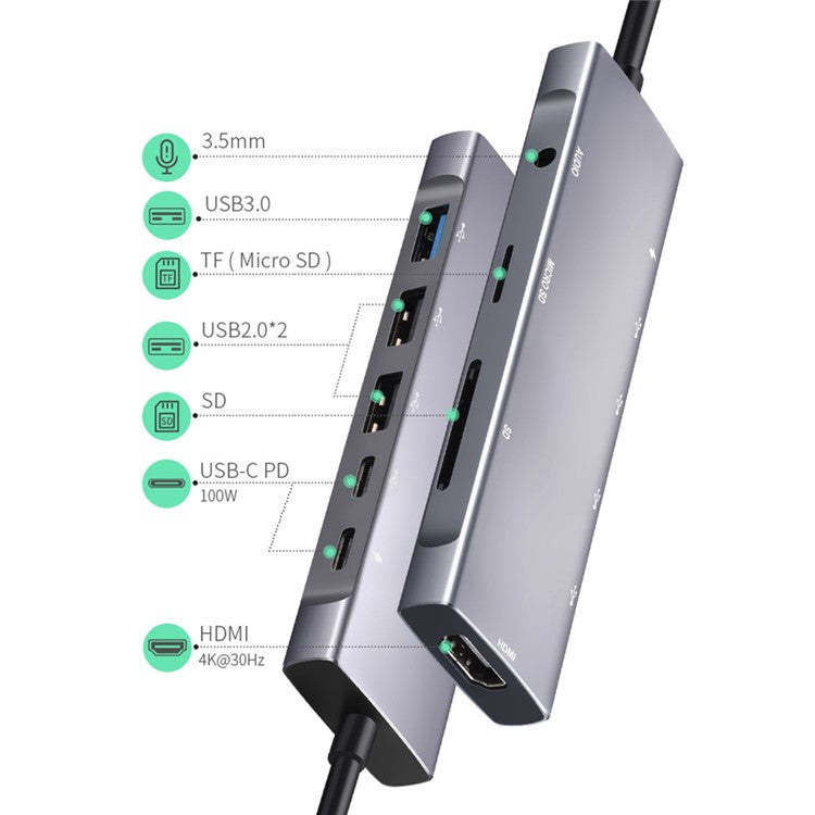 9 in 1 Docking Station 4K 30Hz USB C Hub HDMI Compatible 100W PD USB 3.0 + 2.0 Multiport Adapter for Laptop PC - TechGearPal