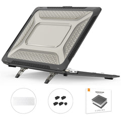 ENKAY HAT PRINCE Shockproof Slim Case for MacBook Air 13 inch (2018) A1932 (EU Version) Anti-Scratch Laptop Case Kickstand Protective Cover with TPU Keyboard Film + Dust-Proof Plugs