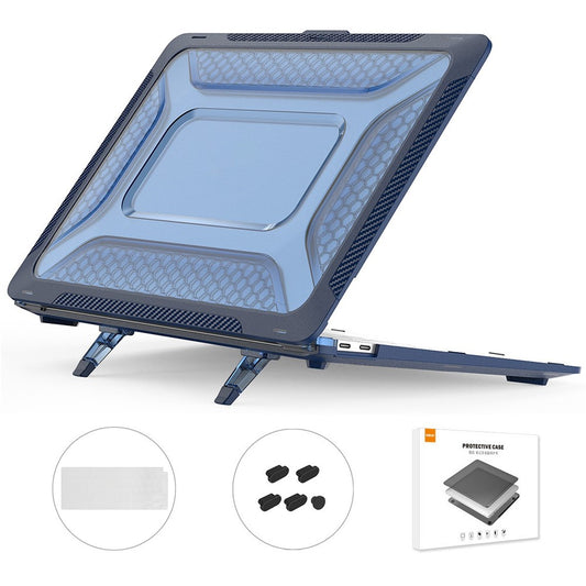 ENKAY HAT PRINCE Shockproof Kickstand Case for MacBook Air 13 inch (2020) A2179 / A2337 (EU Version) Anti-Fall Laptop Protective Case with TPU Keyboard Film + Dust-Proof Plugs