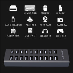 ACASIS H037 USB2.0 Hub Multi-Function Extended 20-Port Hub Adapter with Power Supply Por - TechGearPal