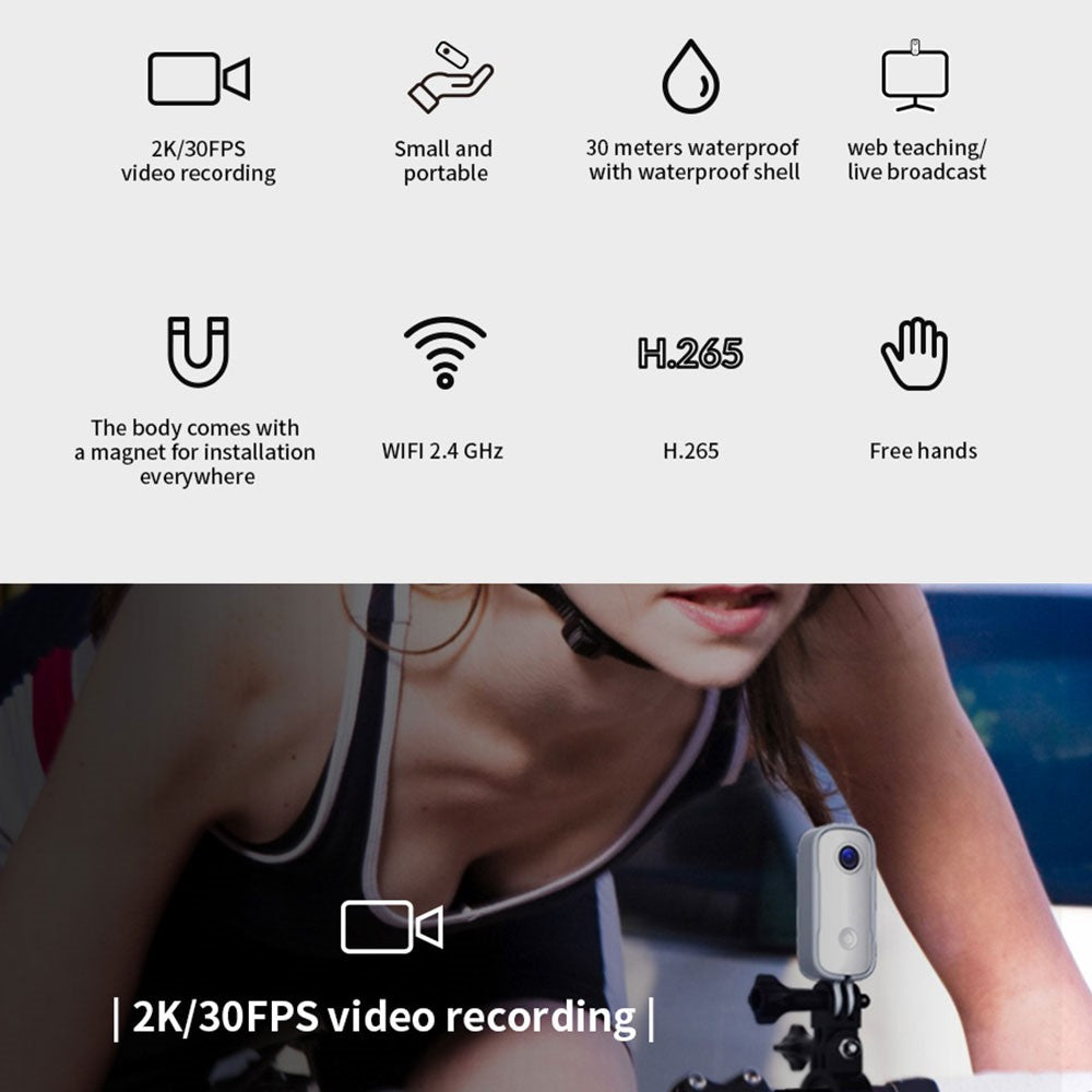 SJCAM C100+ Digital Camera 2K HD 30m Waterproof Thumb Action Camera Motorcycle Ride Recorder Webcam for Riding Cycling - TechGearPal