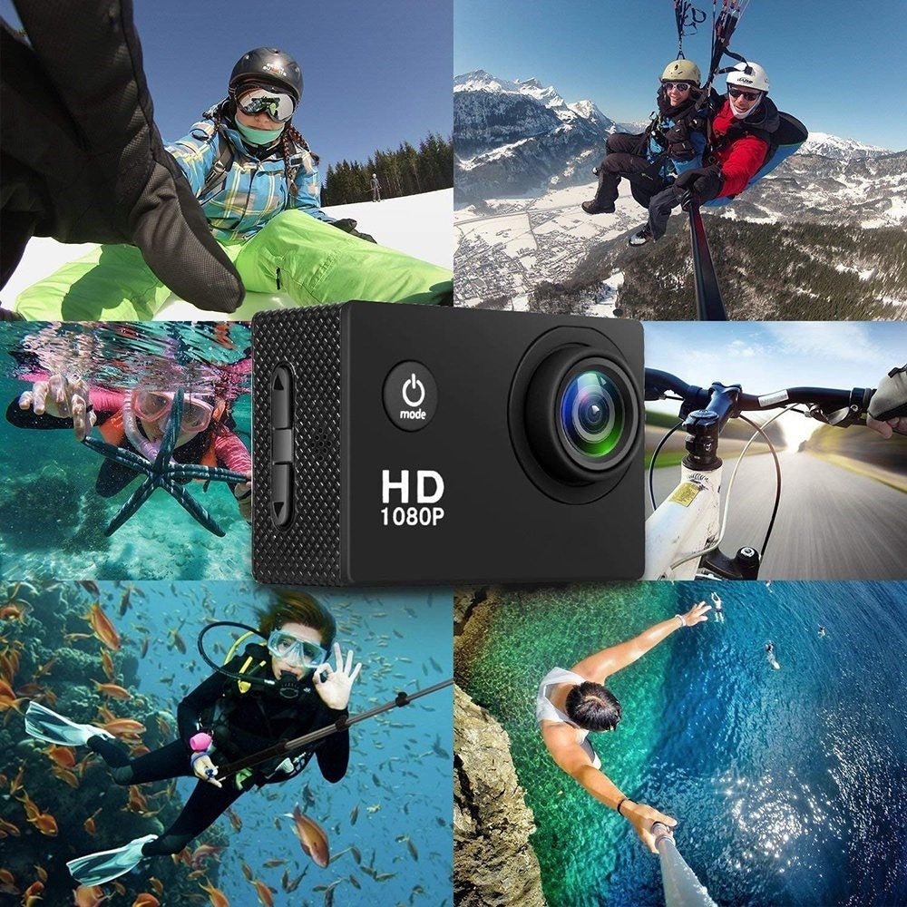 X6000-11 Mini Action Camera 2.0" LCD Screen 1080P Camera Multifunctional Waterproof Riding Recorder for Outdoor Photography - TechGearPal