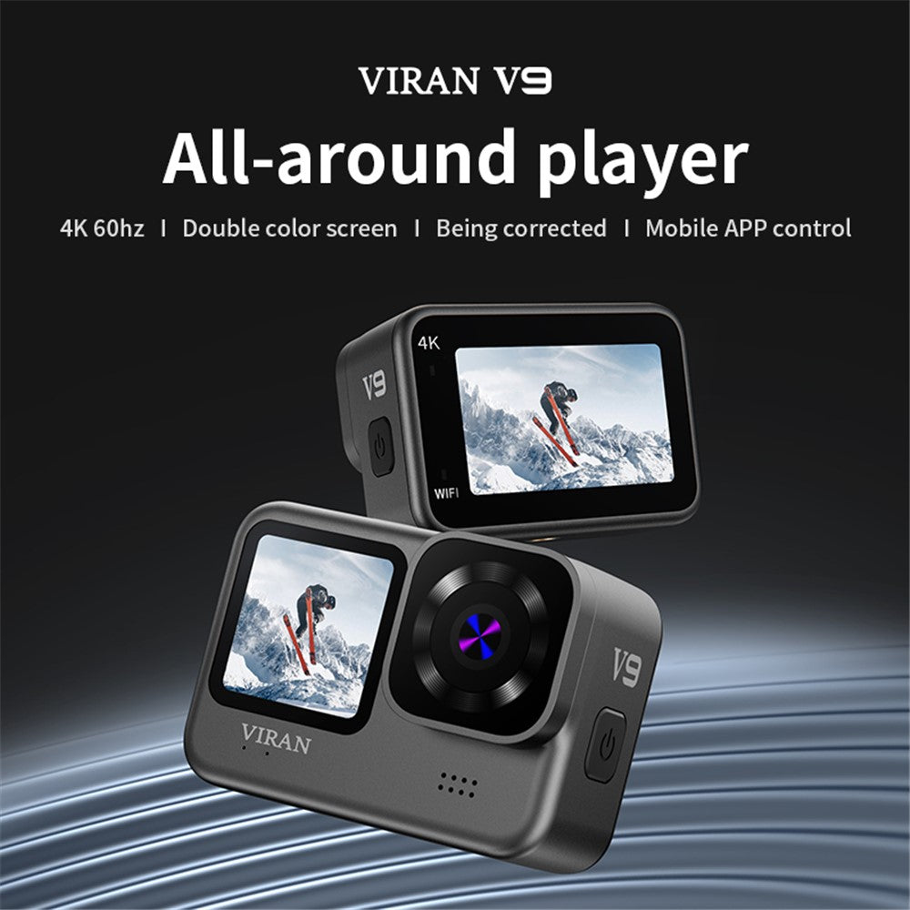 VIRAN V9 4K 60FPS WiFi Anti-Shake Action Camera IP68 Waterproof Dual Screen Motorcycle Video Recorder - TechGearPal
