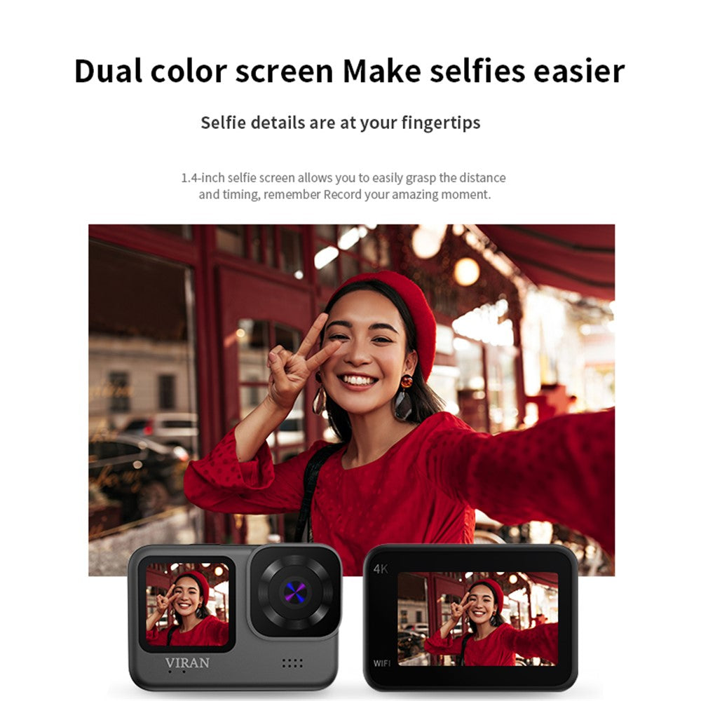 VIRAN V9 4K 60FPS WiFi Anti-Shake Action Camera IP68 Waterproof Dual Screen Motorcycle Video Recorder - TechGearPal