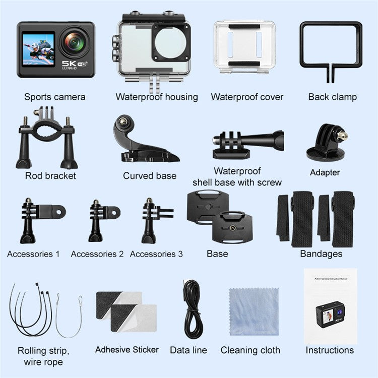 V5 5K WiFi EIS Anti-shake Action Camera 30m Waterproof Dual Screen Sports Camera - TechGearPal