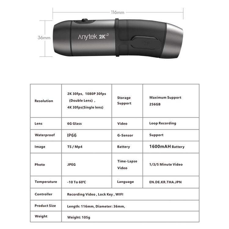 ANYTEK S50 2K Dual Lens WiFi Action Camera Waterproof Motorcycle Helmet Video Recorder - TechGearPal