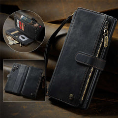 For Samsung Galaxy S22 Ultra 5G Phone Cases with Strap CASEME C30 Zipper Multiple Card Holder PU Leather Cover