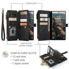 For Samsung Galaxy S22 Ultra 5G Phone Cases with Strap CASEME C30 Zipper Multiple Card Holder PU Leather Cover